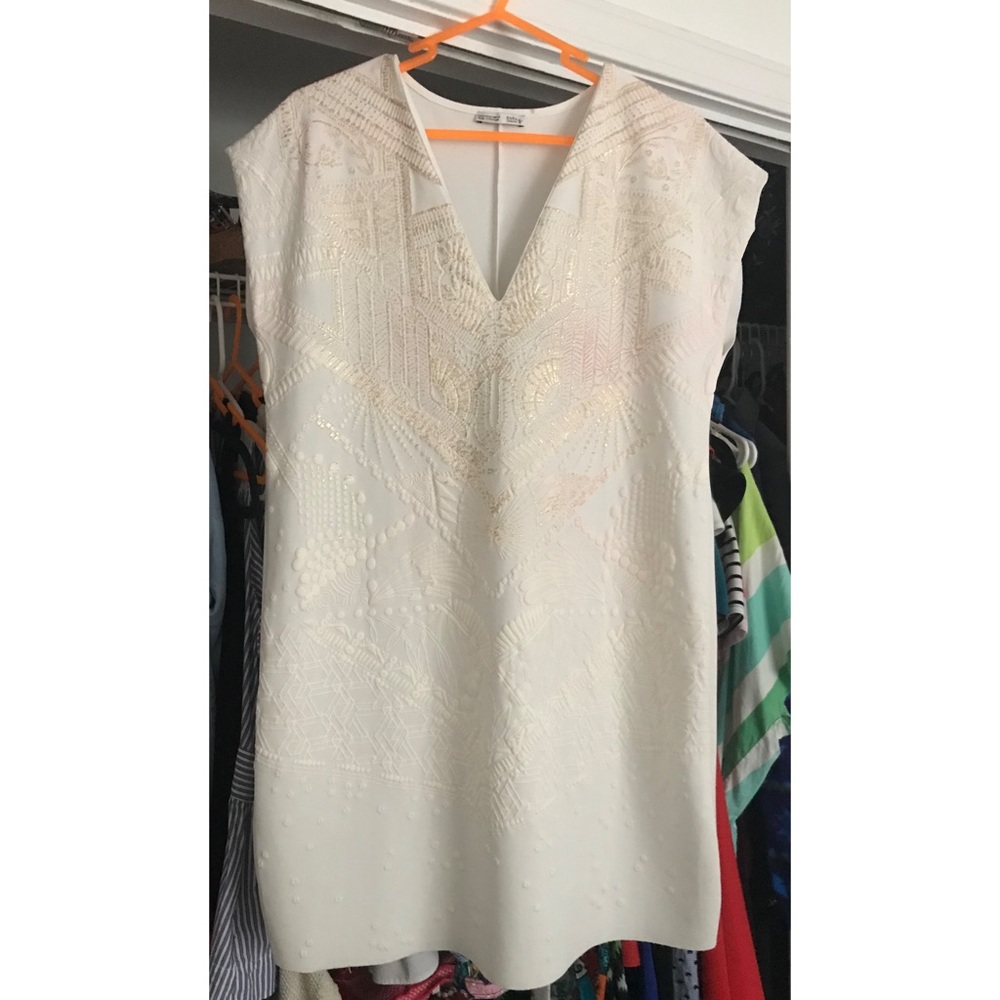 Zara white and gold foil dress